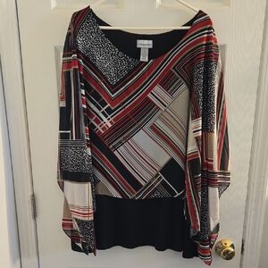 Catherines Women's Black and Red Geometric Blouse